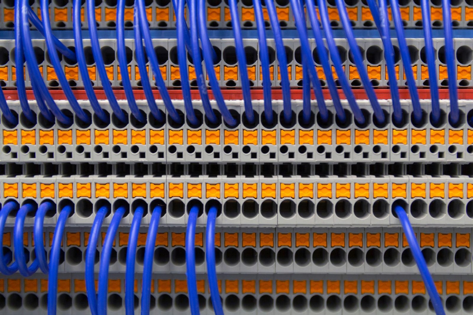 Industrial automation control cabinet wiring with terminal blocks