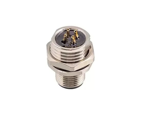 M12 Male Front Mount Panel Socket Connector – Solder, M16×1.5 / PG9