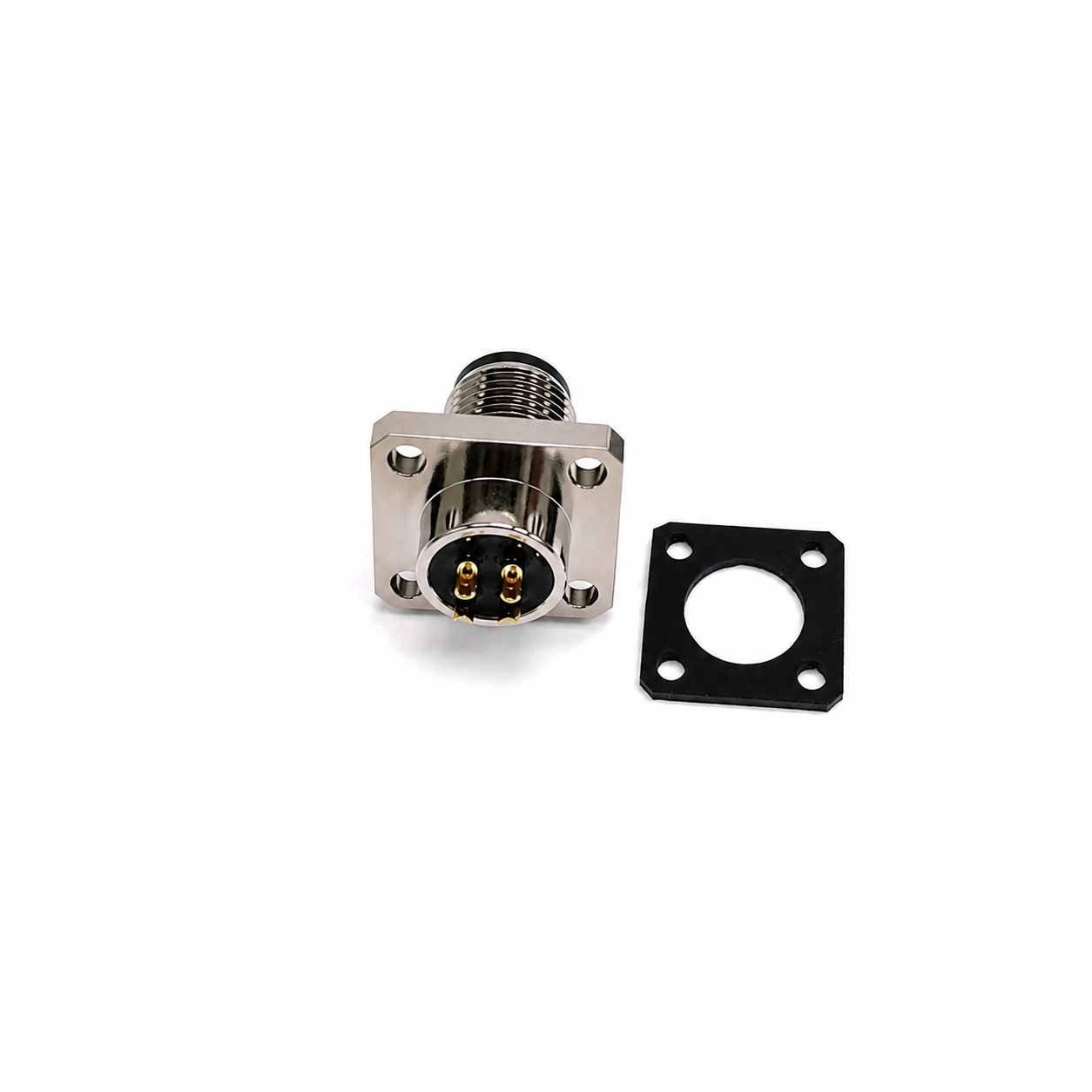 M12 Square Flange Panel Socket Male, Power Type
