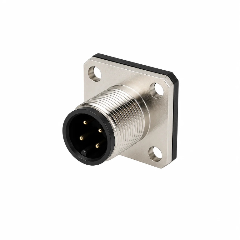 M12 Square Flange Panel Socket Male, Power Type