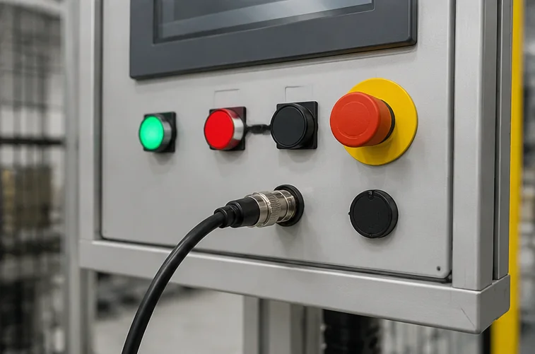 M12 panel connector installed on industrial equipment
