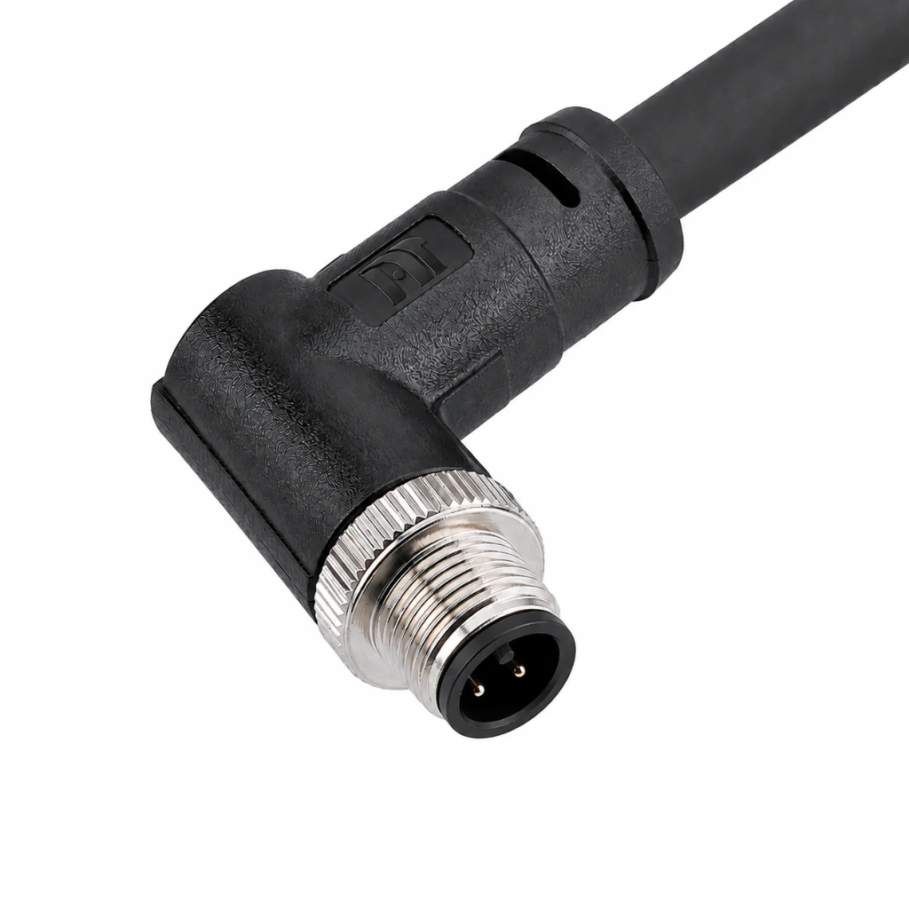 M12 Power Type Angled Male Plastic Plug – Overmolded