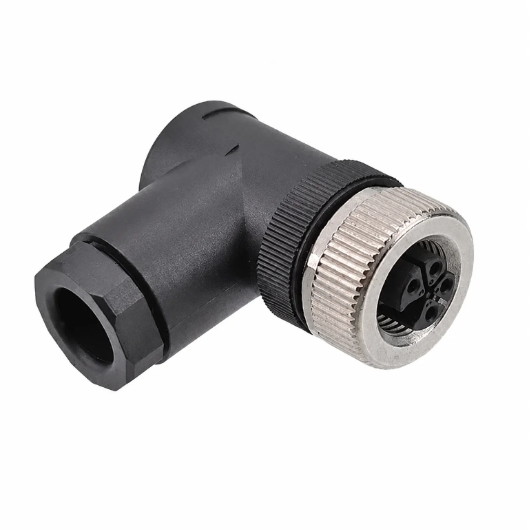M12 Power Type Angled Female Plastic Assembled Plug – Screw