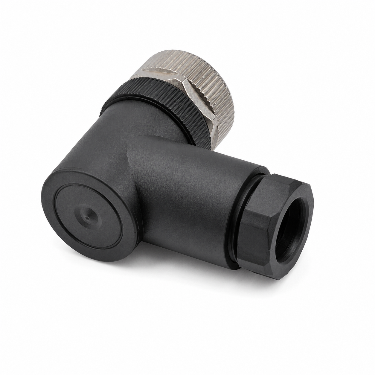 M12 Power Type Angled Female Plastic Assembled Plug – Screw