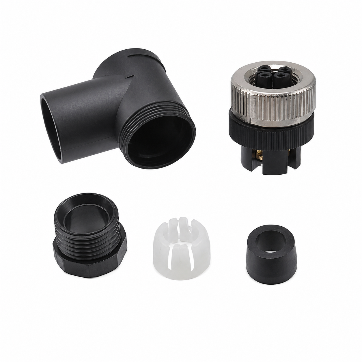 M12 Power Type Angled Female Plastic Assembled Plug – Screw