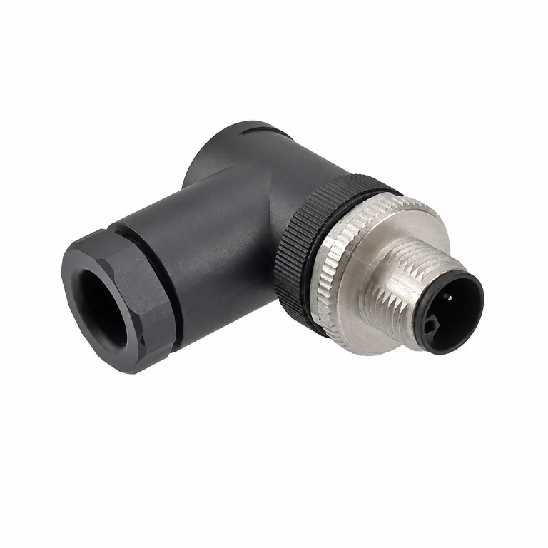 M12 Power Type Angled Male Plastic Assembled Plug – Screw