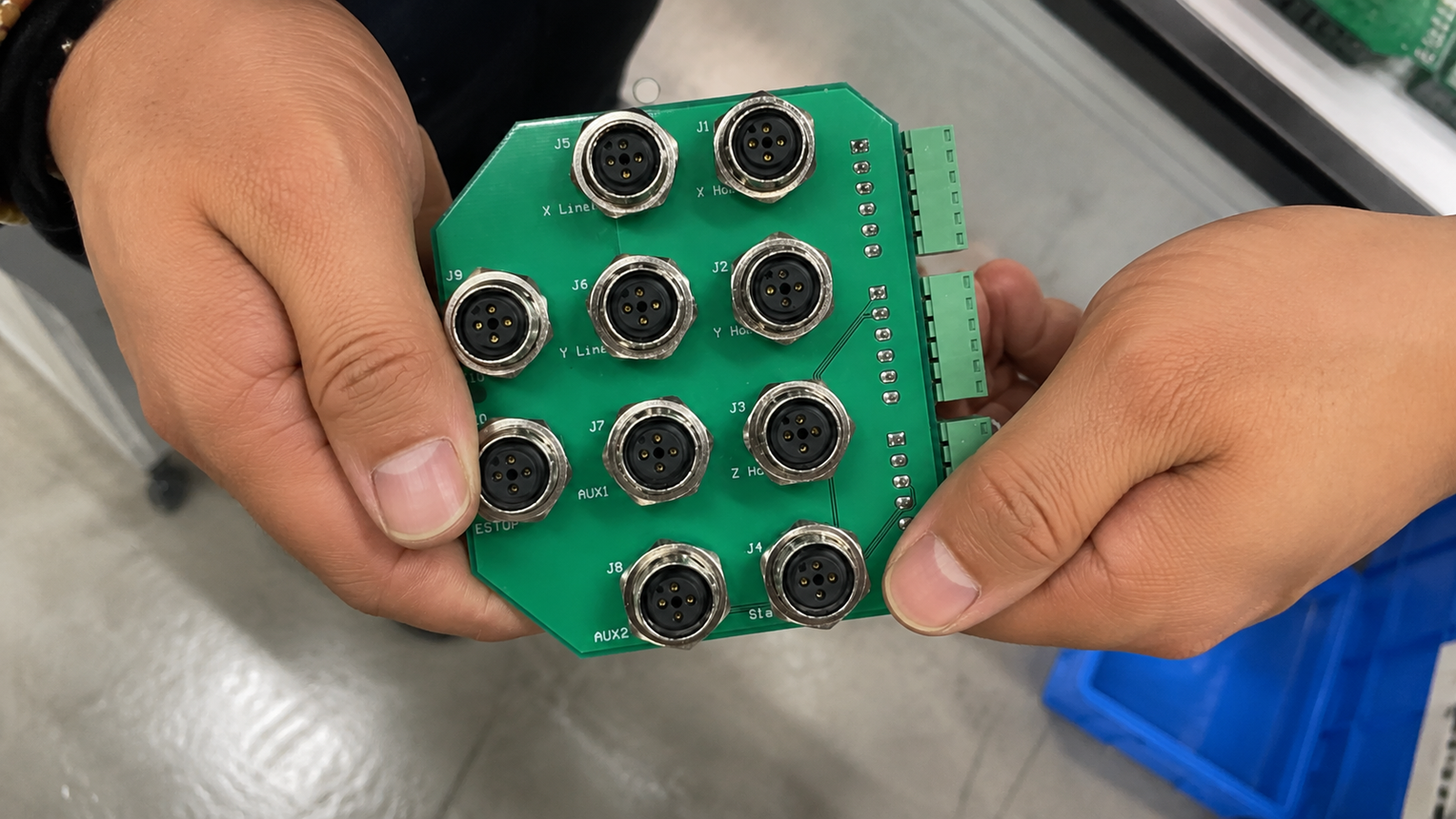 M12 cable panel PCB and field wireable connectors
