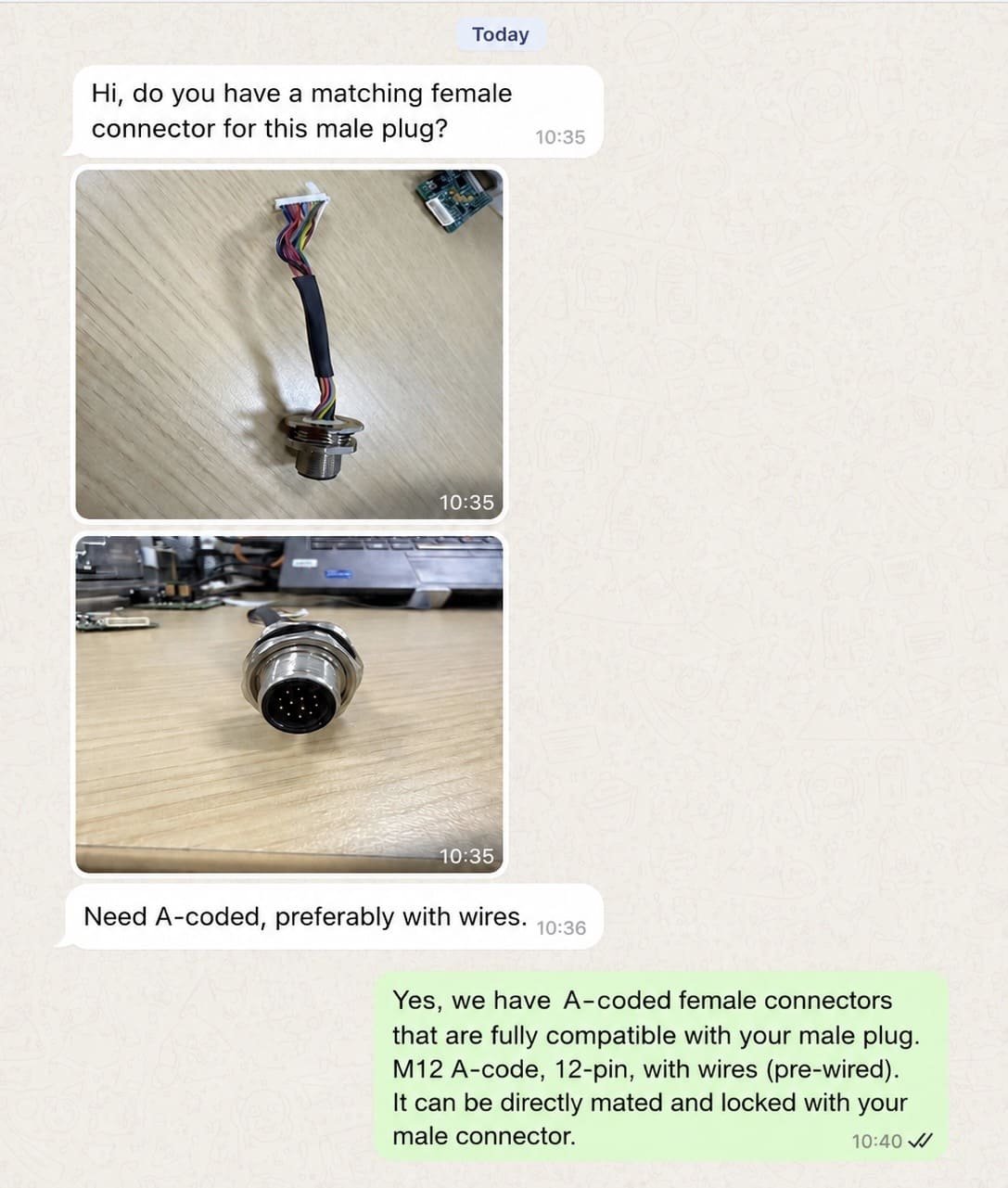 NITAI M12 connector matching and sample confirmation process