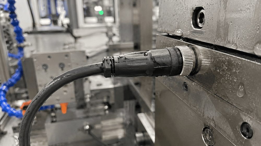 IP67 M12 connector installed in an industrial environment IP67 M12 connector in an industrial environment