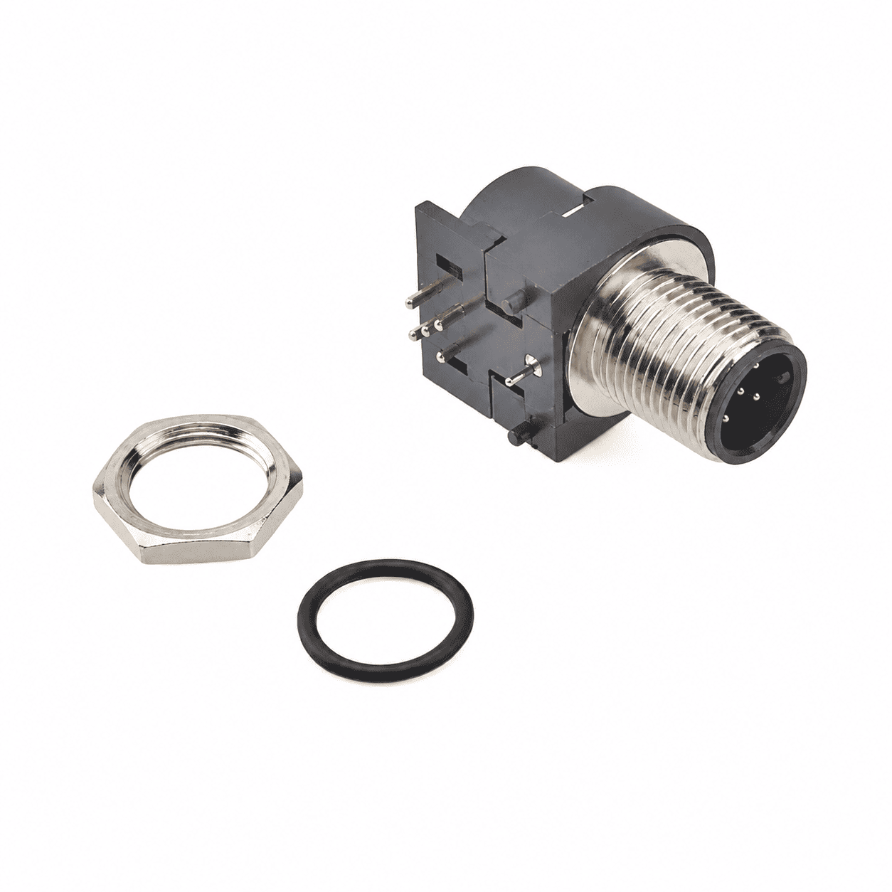 M12 Signal Type Angled Female Back Mount Socket – PCB M12×1 Large Housing