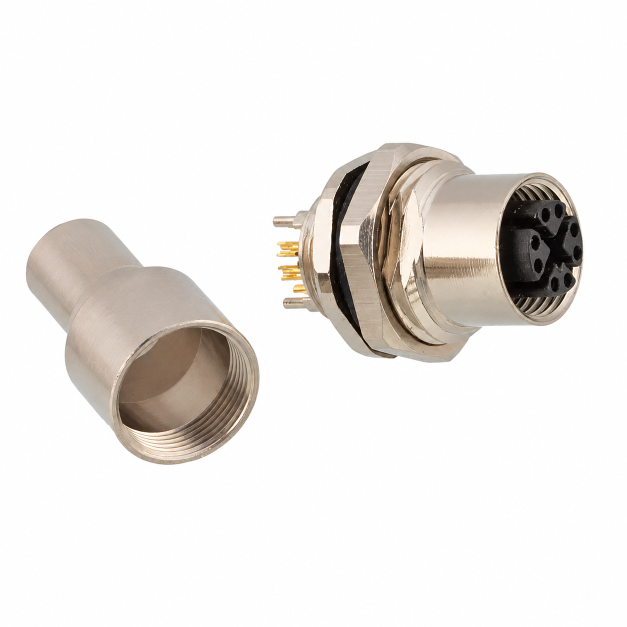 M12 Data Type X-Coded Back Mount Female Metal Shielded Socket – Solder M16×1.5