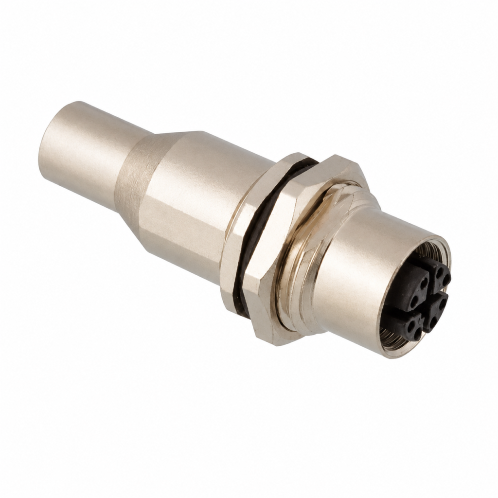 M12 Data Type X-Coded Back Mount Female Metal Shielded Socket – Solder M16×1.5