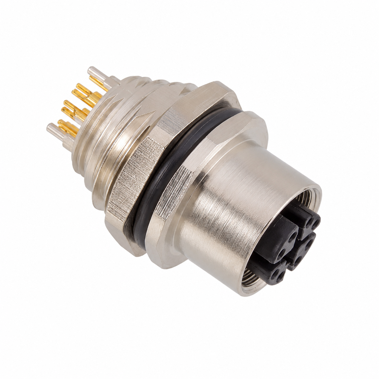 M12 Data Type X-Coded Back Mount Female Metal Socket – Solder M16×1.5