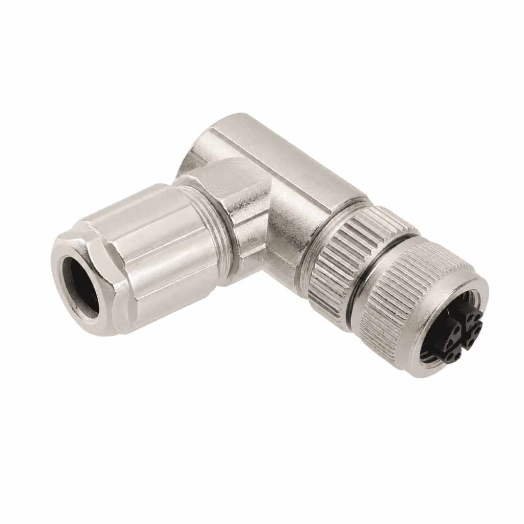 M12 Data Type Angled Female Metal Assembled Plug – Crimp PG9
