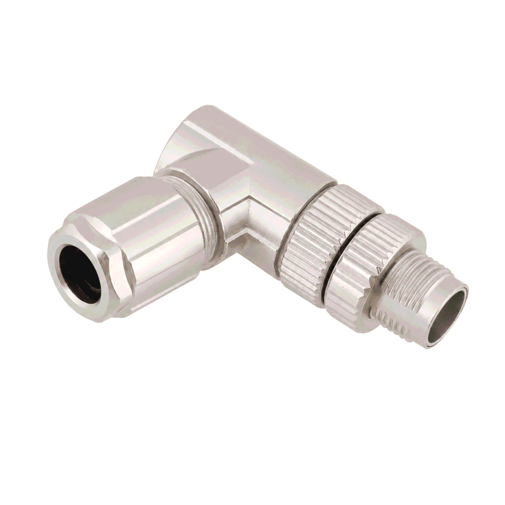 M12 Data Type Angled Male Metal Assembled Plug – Crimp PG9