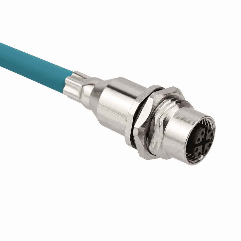 M12 Data Type X-Coded Back Mount Female Shielded Socket with Cable Assembly – 1M / 2M / 5M
