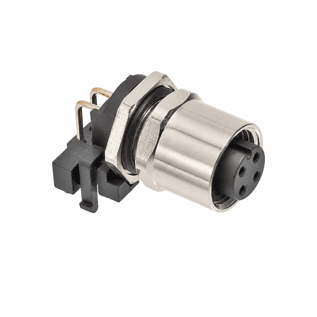 M12 Signal Type Angled Female Back Mount Socket – PCB M12×1