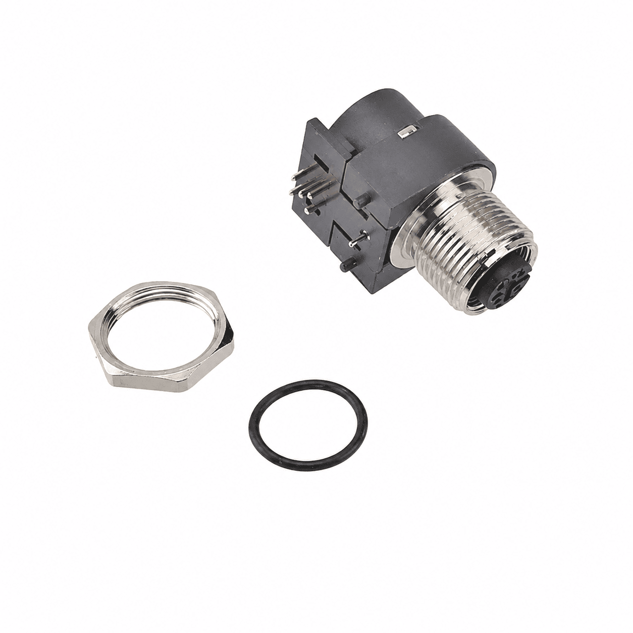 M12 Signal Type Angled Female Back Mount Socket – PCB M15×1 Large Housing