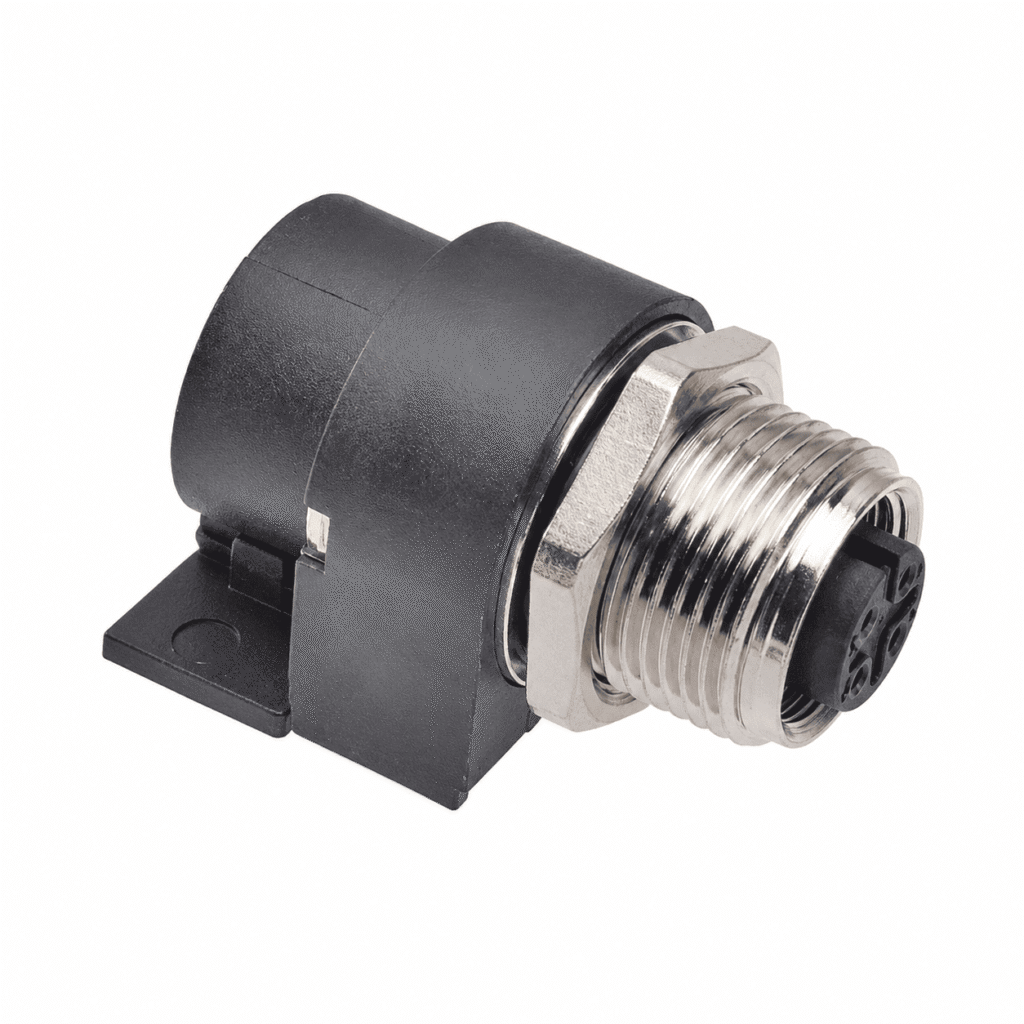 M12 Signal Type Angled Female Back Mount Socket – PCB M15×1 Large Housing