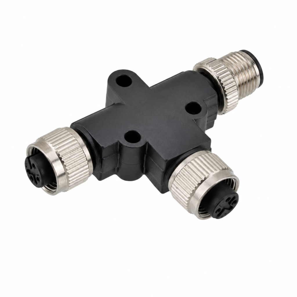 M12 Signal Type T-Type 1 Male to 2 Female Metal Adapter
