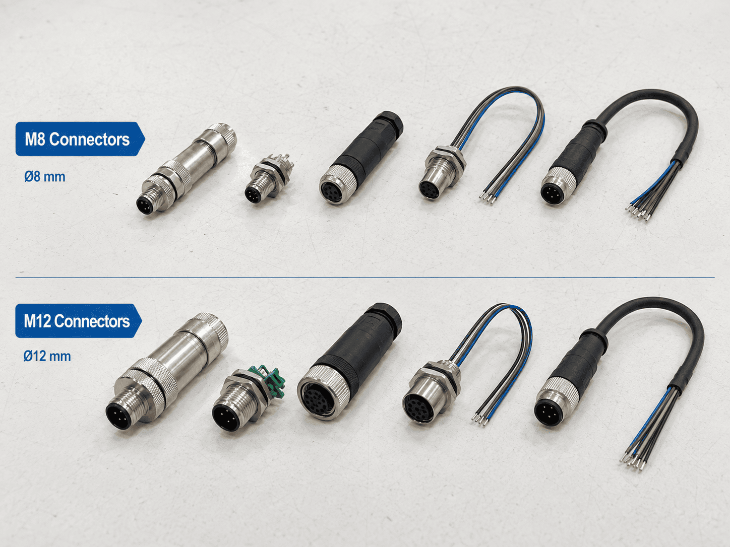 M8 vs M12 connector physical size and thread diameter comparison M8 vs M12 industrial connector size comparison