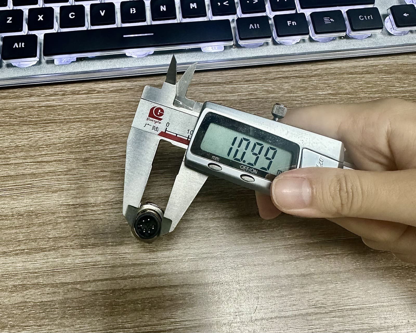 M12 connector dimensions measured with a digital caliper