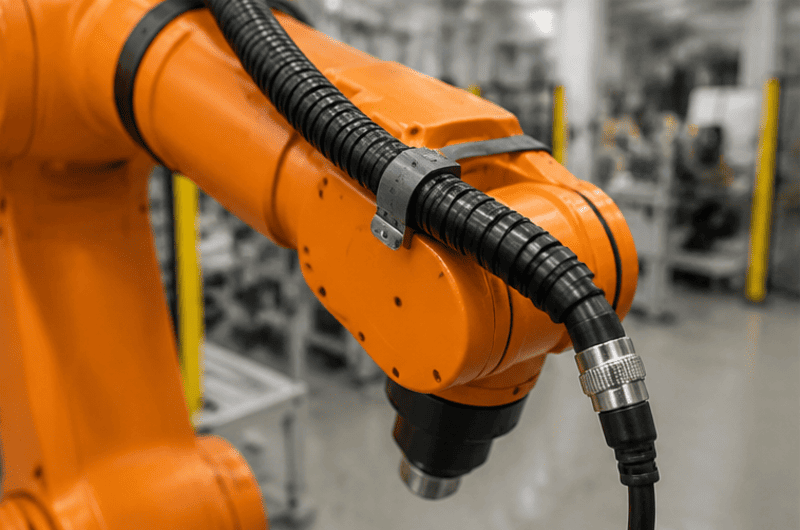 M12 connector cable wiring used in industrial robotics and moving equipment