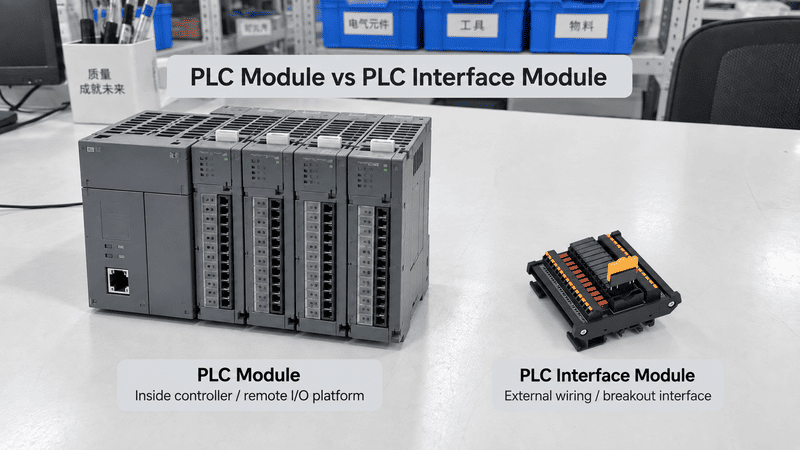 Internal PLC module compared with an external field-wiring interface module