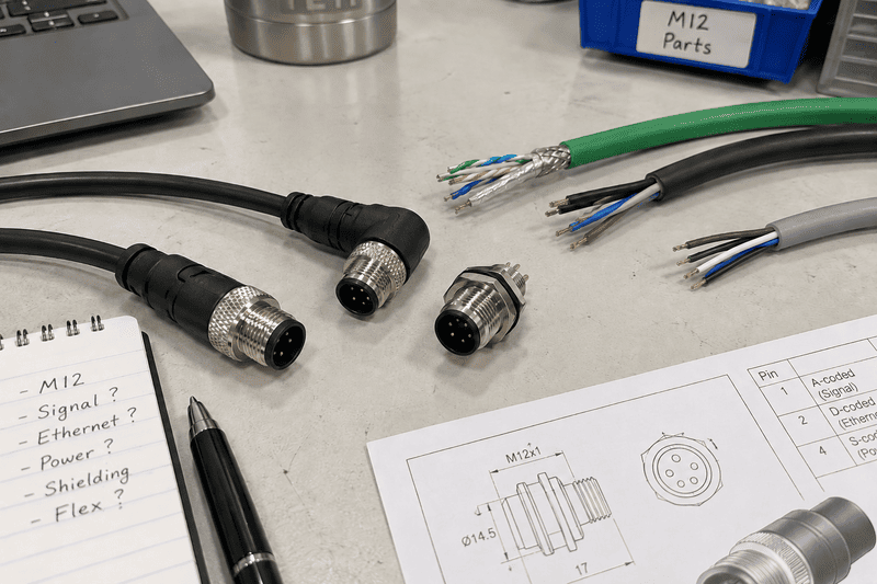 M12 connector and cable selection for signal Ethernet and power