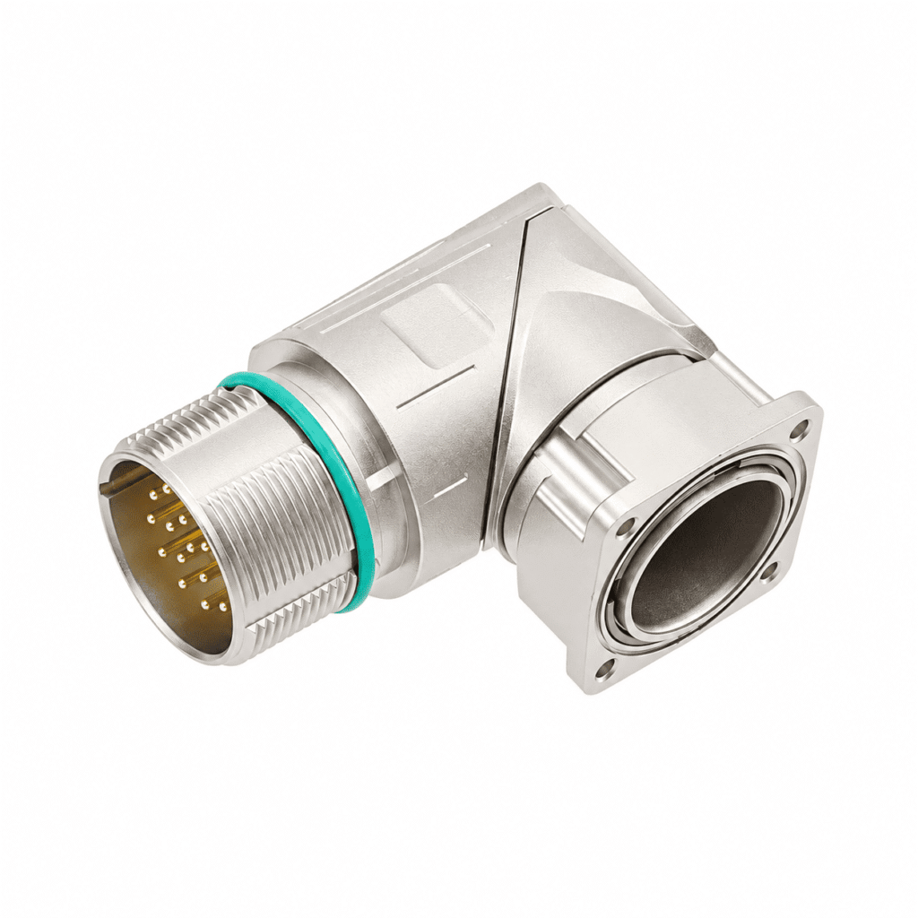 M23 Power Type Angled Male Square Assembled Socket – Crimp 19.8×19.8