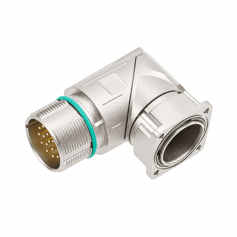 M23 Power Type Angled Male Square Assembled Socket – Crimp 19.8×19.8