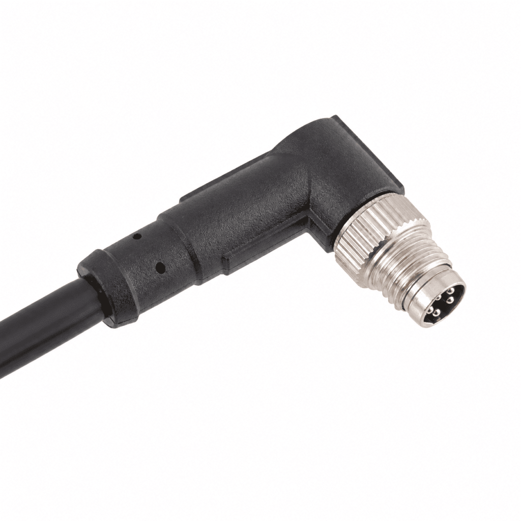 M8 Signal Type Angled Male Metal Interface Overmolded Plug