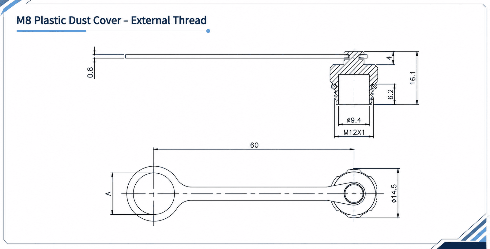 M8 Plastic Dust Cover – External Thread Technical Drawing
