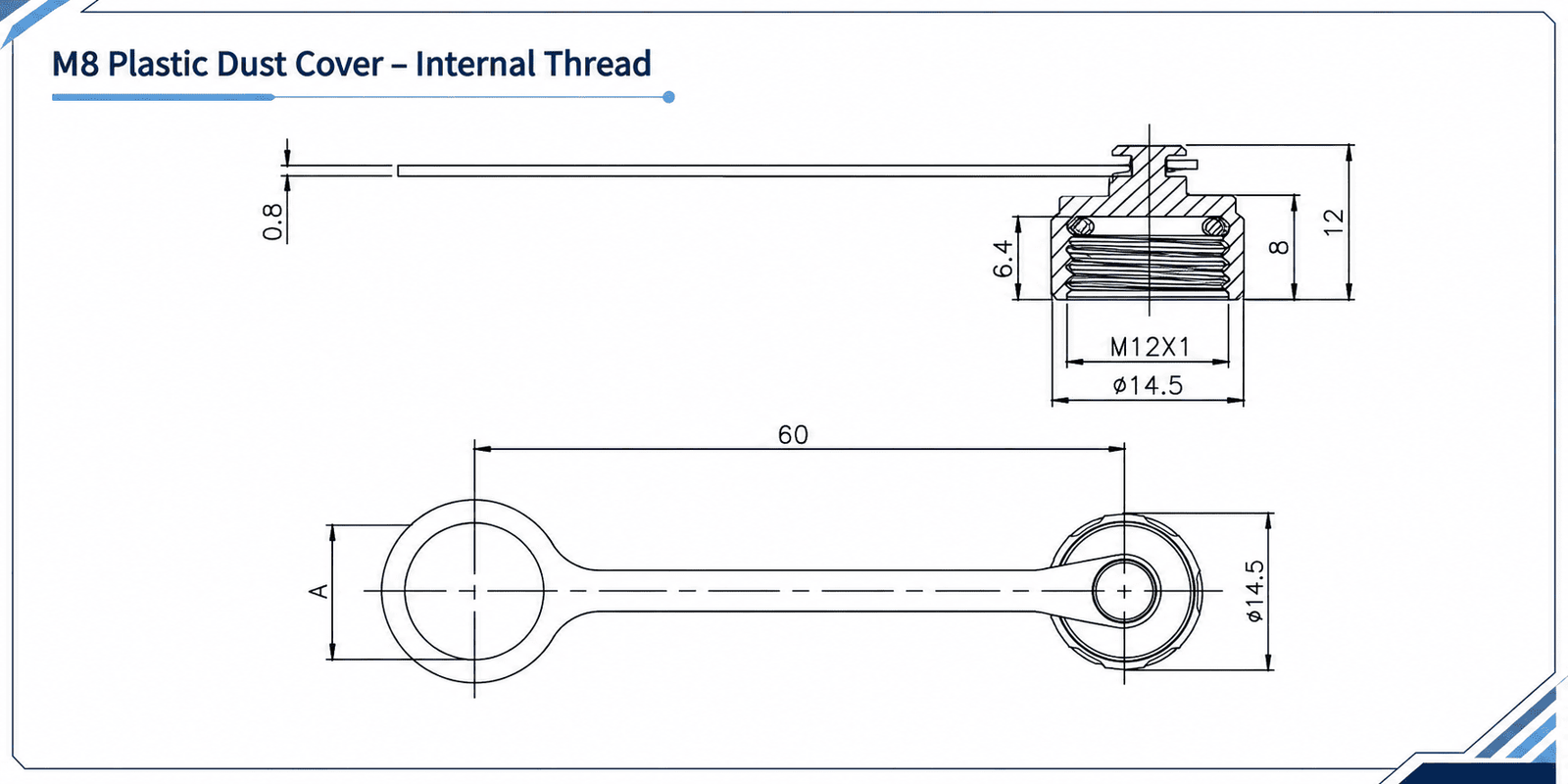 M8 Plastic Dust Cover – Internal Thread Technical Drawing