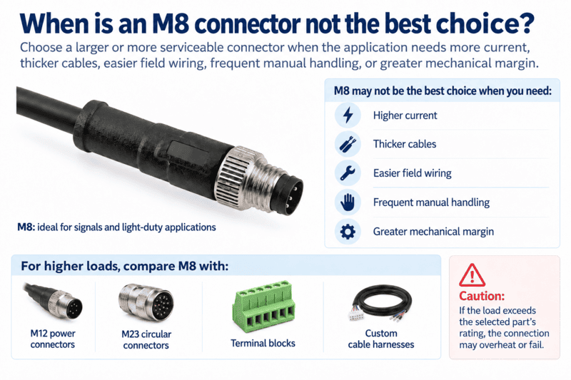 M8 connector limitations and selection risks M8 connector limitations compared with larger industrial circular connectors