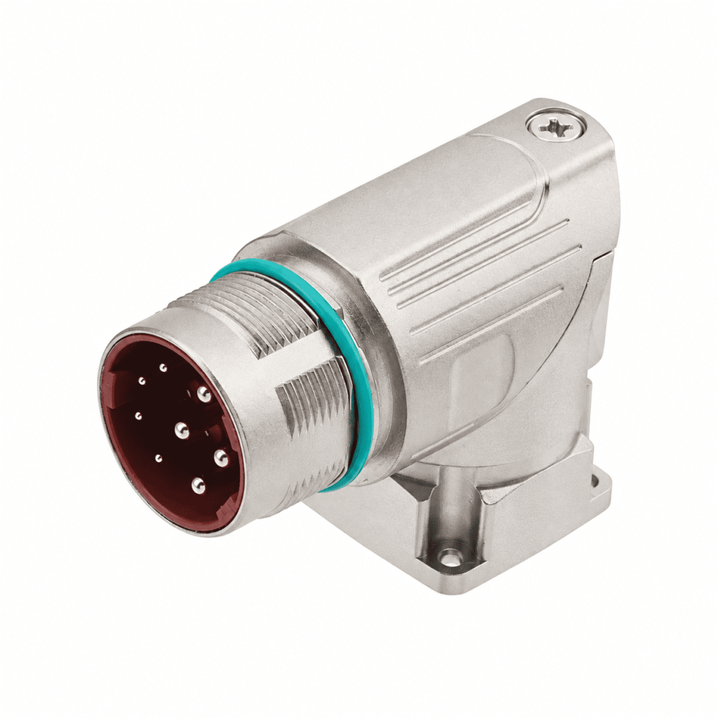 M23 Power Type Angled Male Square Assembled Socket – Crimp 19.8×19.8