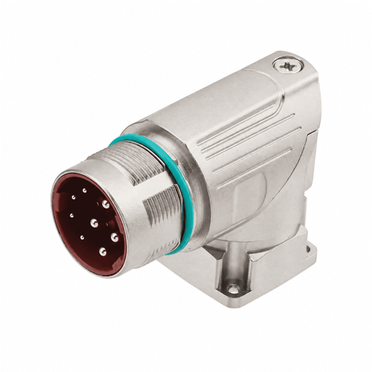 M23 Power Type Angled Male Square Assembled Socket – Crimp 19.8×19.8