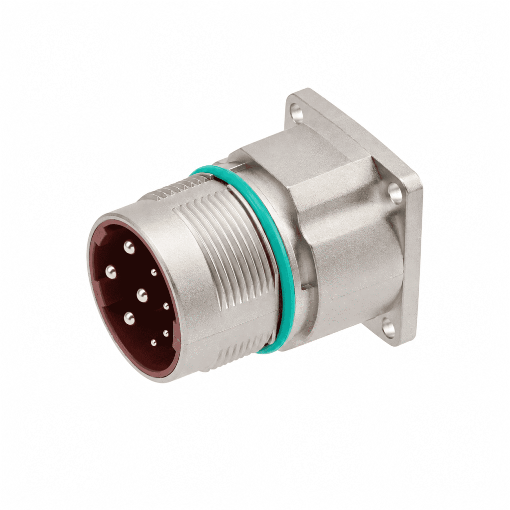 M23 Power Type Straight Male Square Flange Socket – Crimp 19.8×19.8