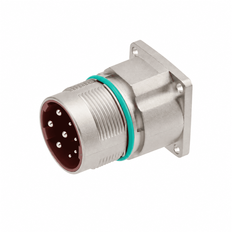 M23 Power Type Straight Male Square Flange Socket – Crimp 19.8×19.8