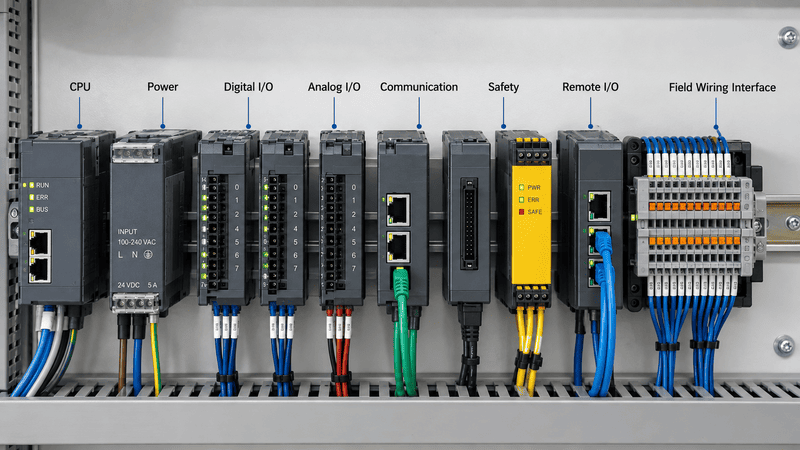 Main types of PLC modules and their functions