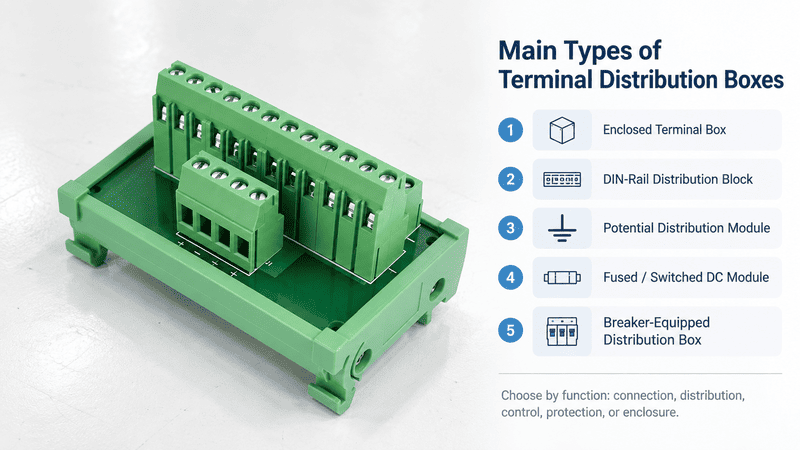 Five main terminal distribution box and module types