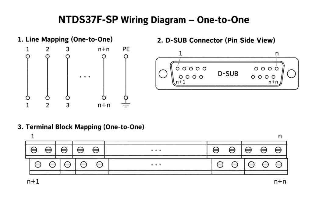 DIN Rail DB37 Female D-SUB to Spring Terminal Block Interface Module Wiring Diagram