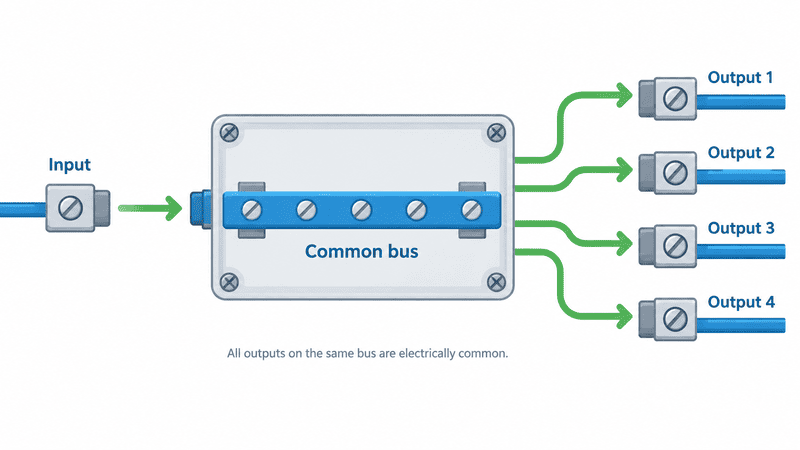 One input distributed through a common bus to multiple output terminals