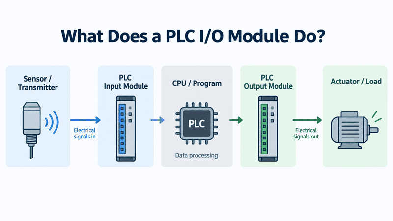 PLC input and output signal path from sensor to actuator