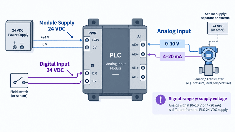 PLC digital and analog input voltage comparison
