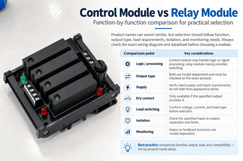 Industrial module comparison checklist Control module and relay module comparison by output and load