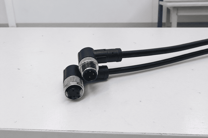Typical 3-pin M12 A-coded connector pinout with brown blue and black wires